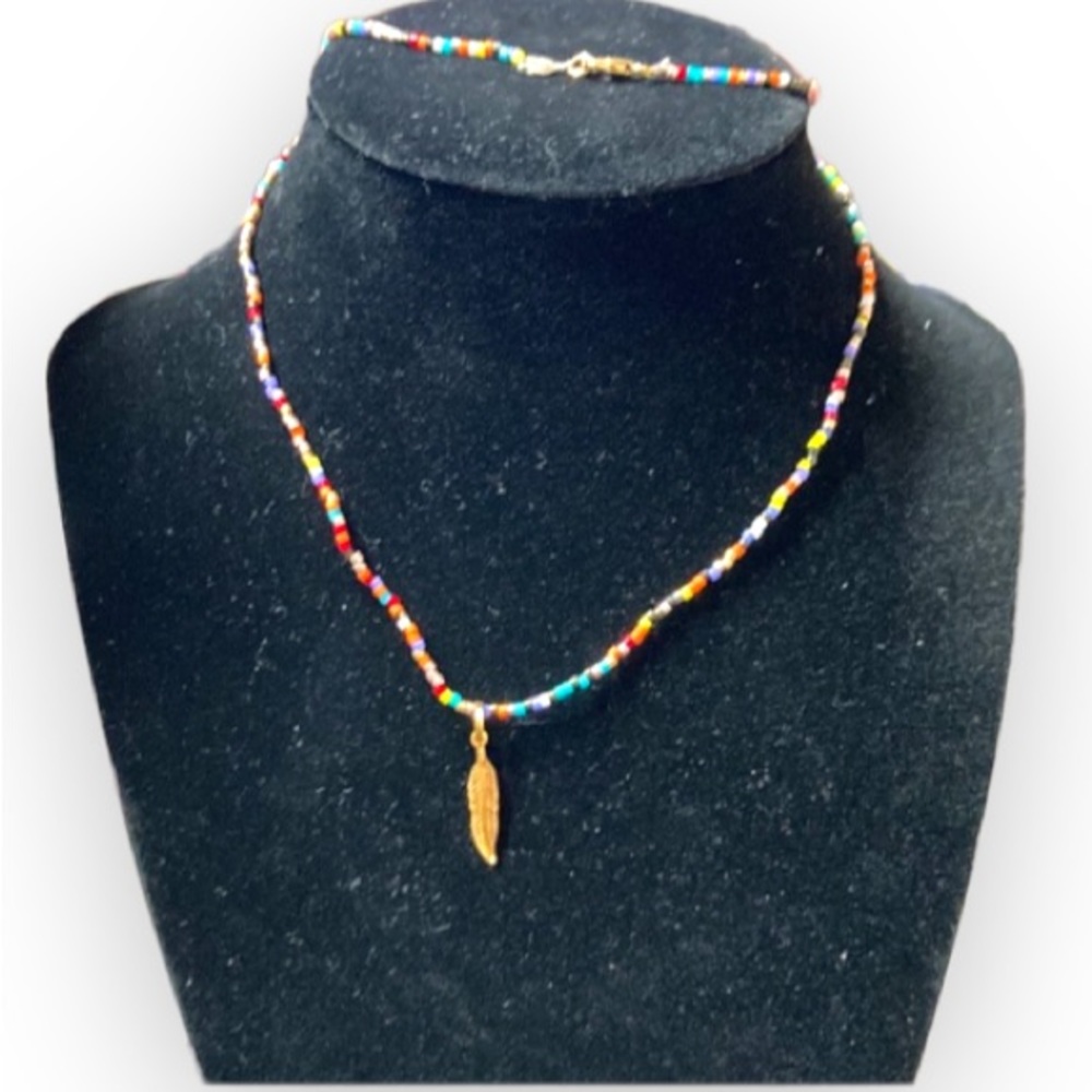 Native made beaded feather necklace